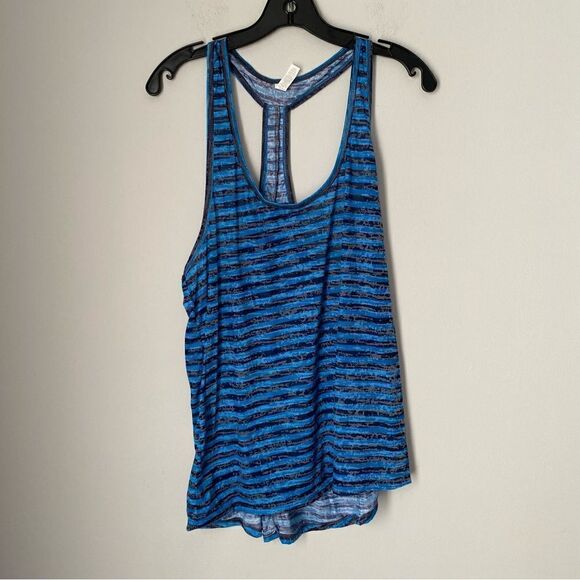 Ideology Essential Tank Scoop Neck T Back Blue and Black Striped size L - Picture 1 of 3